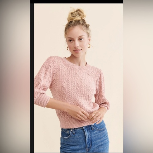 Free People Pink Villa Cable Sweater Size XS 3/4 sleeve - Picture 1 of 8